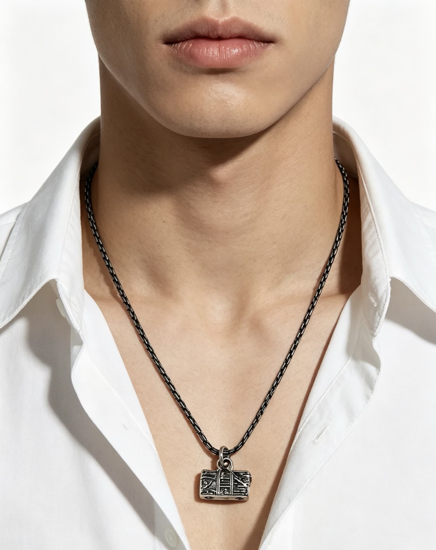 Louis Vuitton Silver Chain Necklace with Lock Charm
